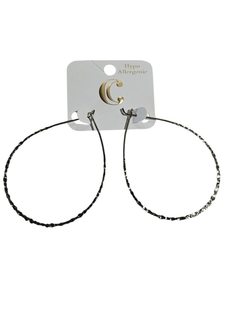 Charming Charlie Hammered Silvertone Teardrop Hoop Earrings 2.75 inches New